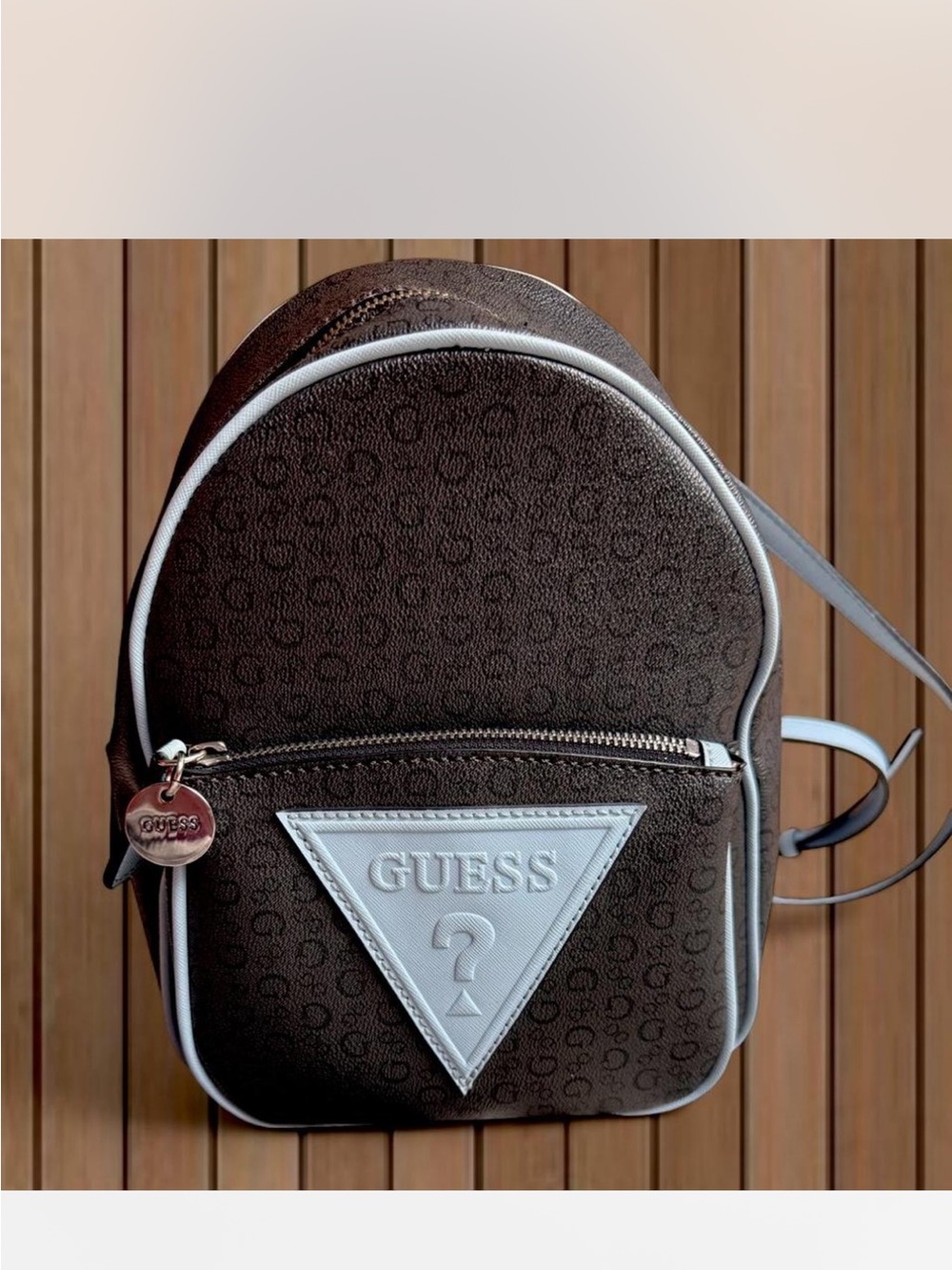 GUESS Charcoal and Blue Logo Mini Backpack with White Trim